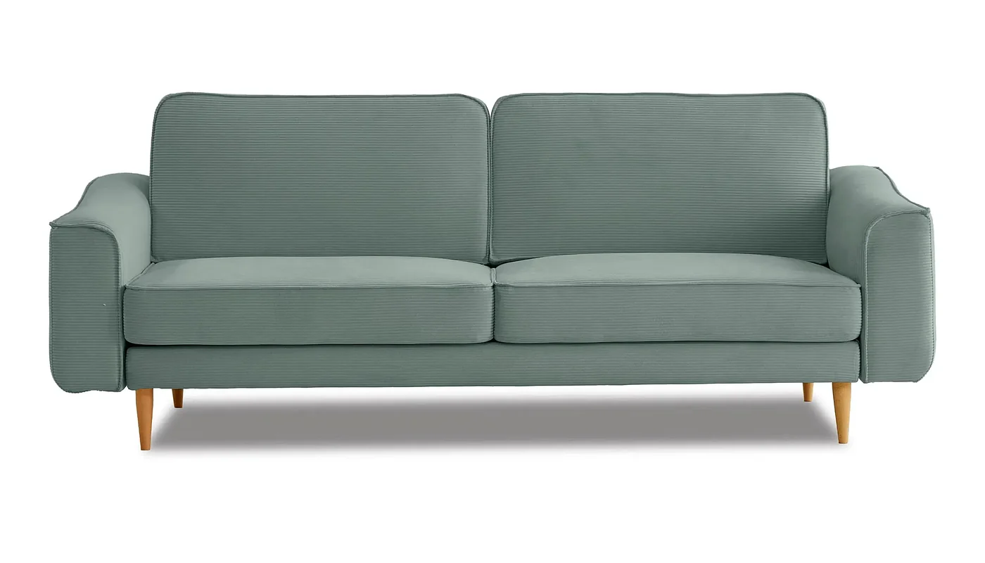Lotus Üçlü koltuk, önden: fitilli kadife pastel mavi, konik açık ceviz ayak